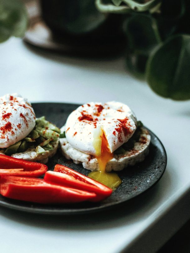 Poached Eggs with Vegetables on Plate